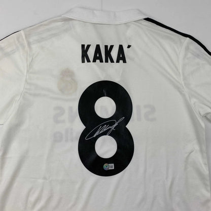 Autographed Ricardo Kaka Real Madrid White Soccer Futbol Jersey Beckett BAS COA | Certified Authentic Signed Memorabilia | vintageantiquesgifts.com