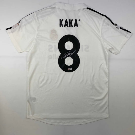 Autographed Ricardo Kaka Real Madrid White Soccer Futbol Jersey Beckett BAS COA | Hall of Fame Sports Memorabilia | vintageantiquesgifts.com