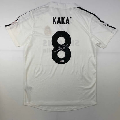 White KAKA signed soccer jersey with 8 on back and official authentication