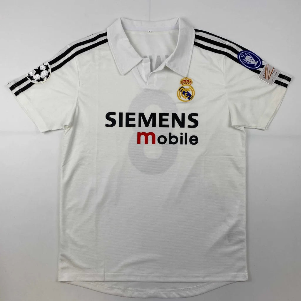 White Real Madrid KAKA signed soccer jersey with black shoulder stripes and Siemens sponsor
