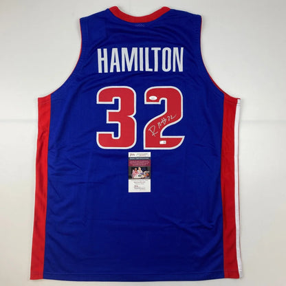 Autographed Richard Hamilton Detroit blue custom jersey with number 32, JSA COA