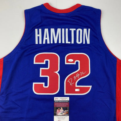 Autographed Richard Hamilton Detroit blue basketball jersey with number 32