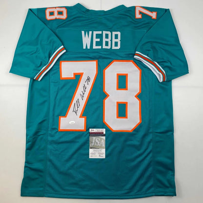 Back of autographed Richmond Webb teal Miami Dolphins custom jersey JSA COA