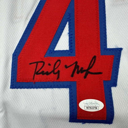 Autographed Paul Pierce custom jersey in white with red 4, blue trim, JSA authenticated