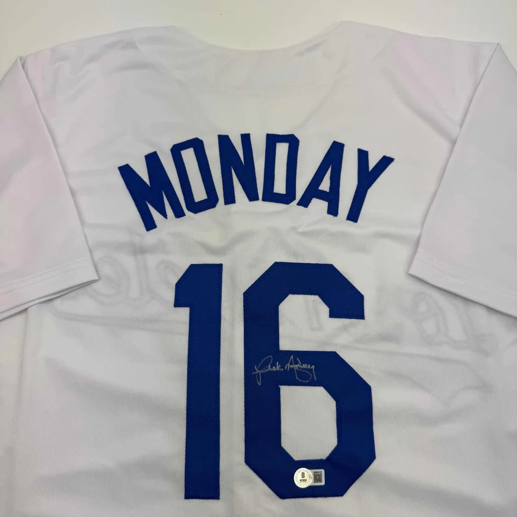 Autographed Rick Monday white custom jersey back, number 16, Beckett BAS COA