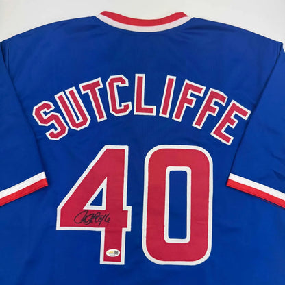 Autographed Rick Sutcliffe Chicago Blue Baseball Jersey Beckett BAS COA | Certified Authentic Signed Memorabilia | vintageantiquesgifts.com
