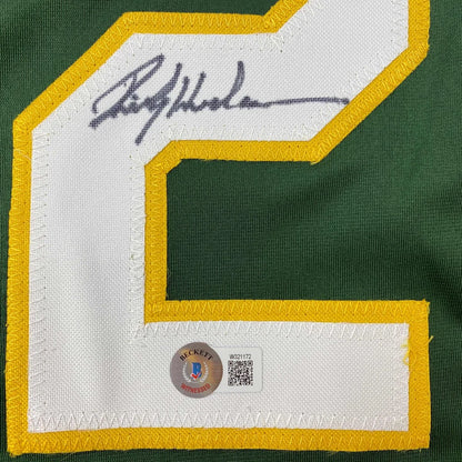 Green custom jersey with white yellow number 2 and autograph from professional sports league