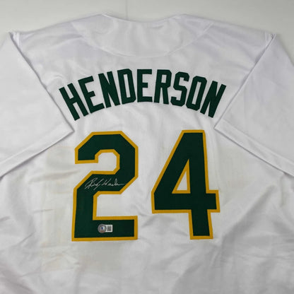 Autographed Rickey Henderson Oakland white custom jersey, number 24, Beckett COA