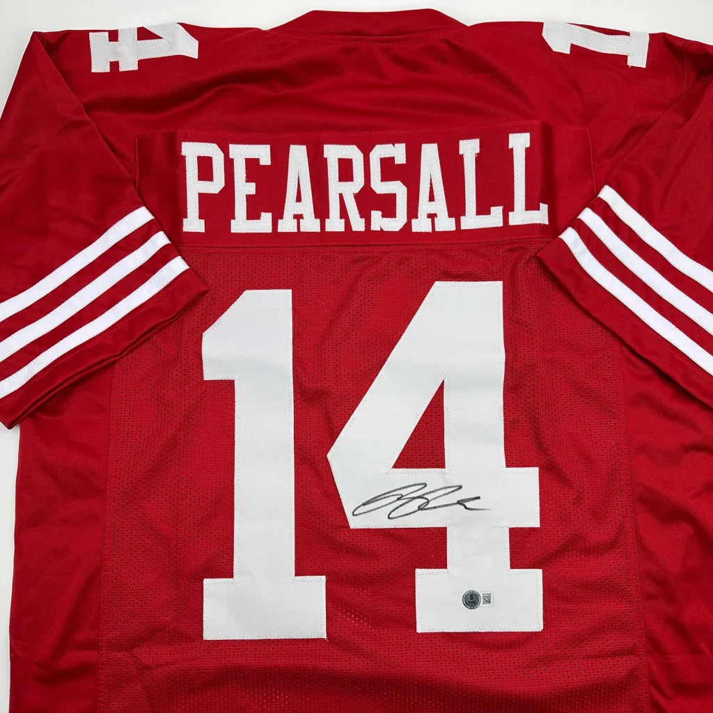 Red custom jersey with number 14 and signature, perfect for sports league fans