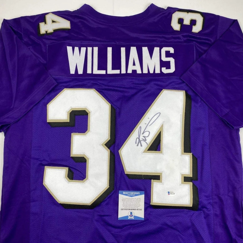Custom Purple Sports League Jersey with Williams 34 autographed for professional sports fans