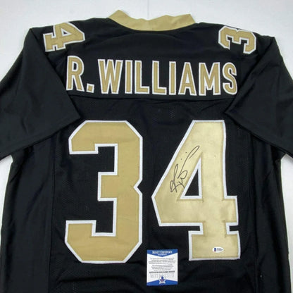Autographed Ricky Williams New Orleans Black Football Jersey Beckett BAS COA | Certified Authentic Signed Memorabilia | vintageantiquesgifts.com