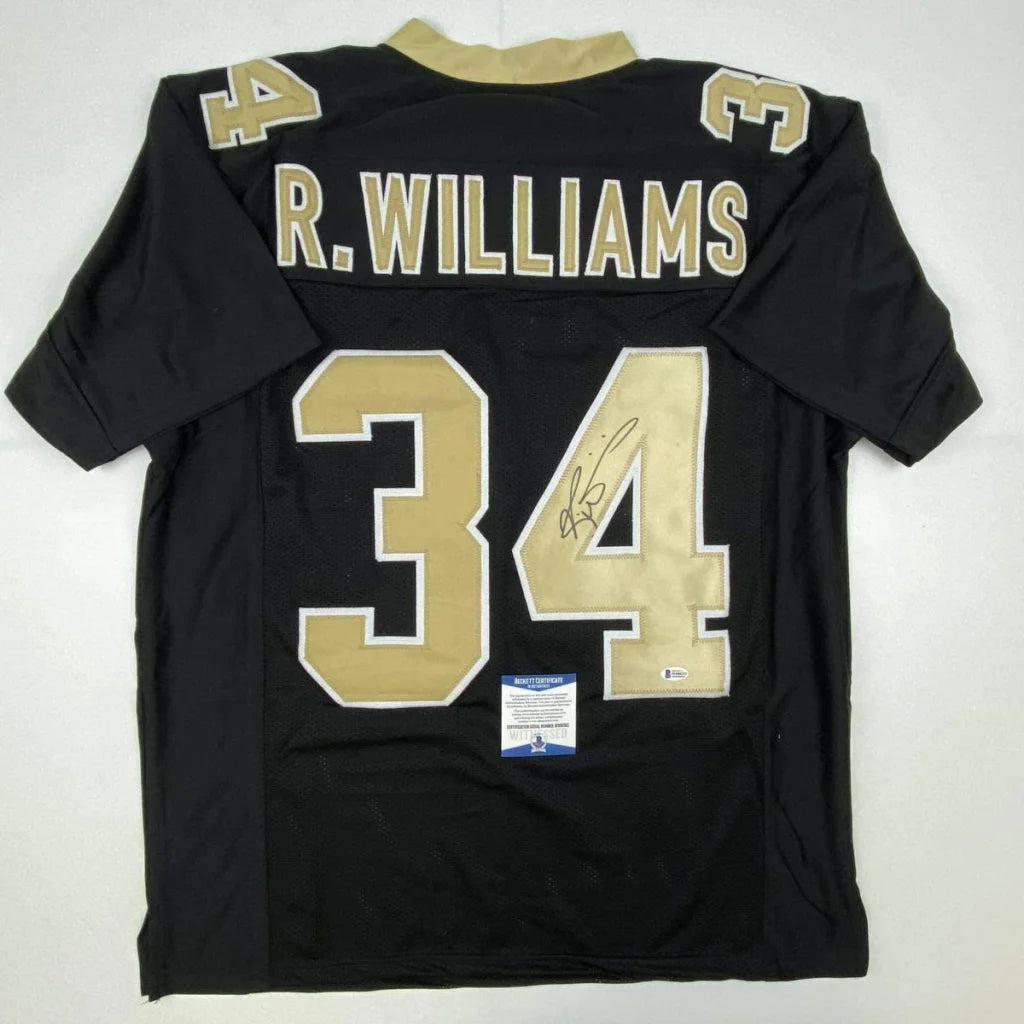 Autographed Ricky Williams New Orleans Black Football Jersey Beckett BAS COA | Hall of Fame Sports Memorabilia | vintageantiquesgifts.com
