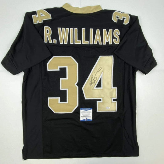 Autographed Ricky Williams New Orleans Black Football Jersey Beckett BAS COA | Hall of Fame Sports Memorabilia | vintageantiquesgifts.com