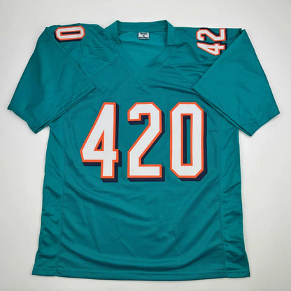 Autographed Ricky Williams Smoke Weed Everyday Puff Puff Run #420 Inscribed Miami Teal Football Jersey Beckett BAS COA | Authenticated Signed Sports Jersey | vintageantiquesgifts.com