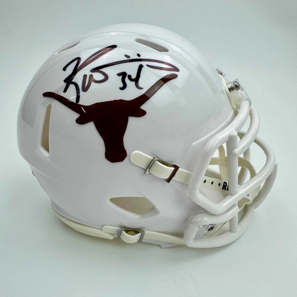 Autographed Ricky Williams white Texas Longhorns mini football helmet with maroon logo and JSA COA