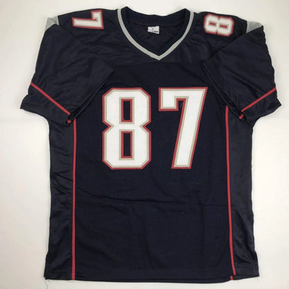 Navy blue Rob Gronkowski custom jersey with white and red 87 number and Beckett BAS COA