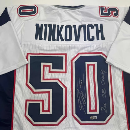 Autographed Rob Ninkovich 2x SB Champ New England White Football Jersey Beckett BAS COA | Certified Authentic Signed Memorabilia | vintageantiquesgifts.com