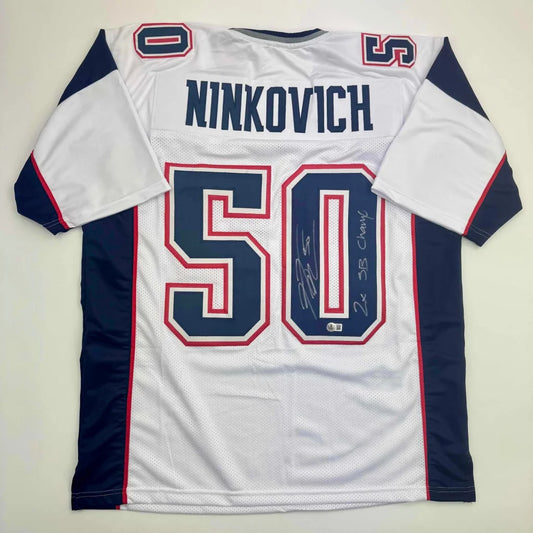 Autographed Rob Ninkovich 2x SB Champ New England White Football Jersey Beckett BAS COA | Hall of Fame Sports Memorabilia | vintageantiquesgifts.com