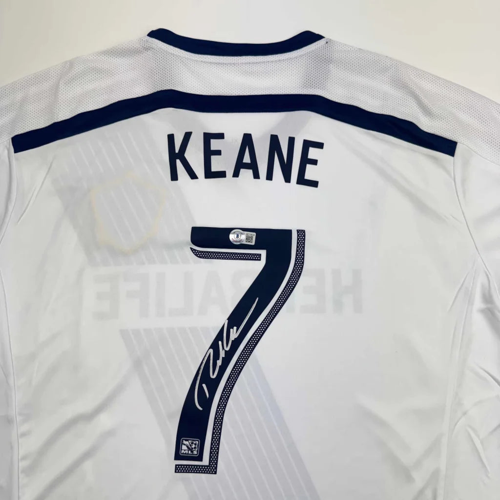 Autographed Robbie Keane LA Galaxy White Soccer Jersey Beckett BAS COA | Certified Authentic Signed Memorabilia | vintageantiquesgifts.com