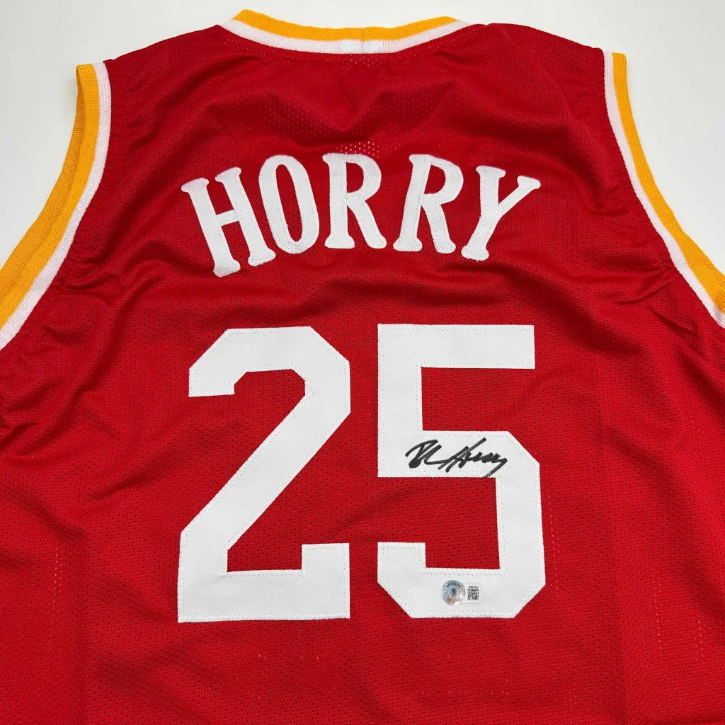 Autographed Robert Horry Houston Red Basketball Jersey Beckett BAS COA | Certified Authentic Signed Memorabilia | vintageantiquesgifts.com