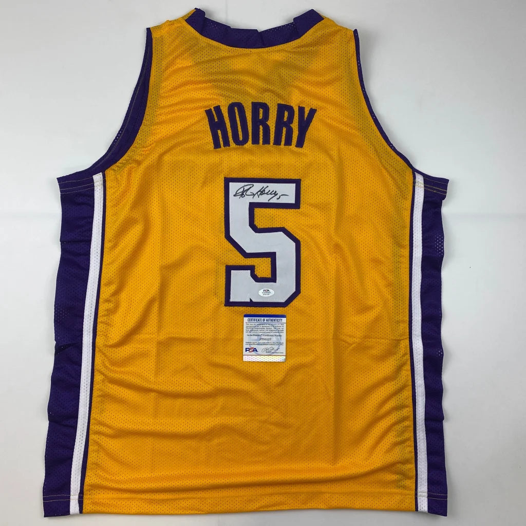Autographed Robert Horry yellow Lakers custom jersey with number 5