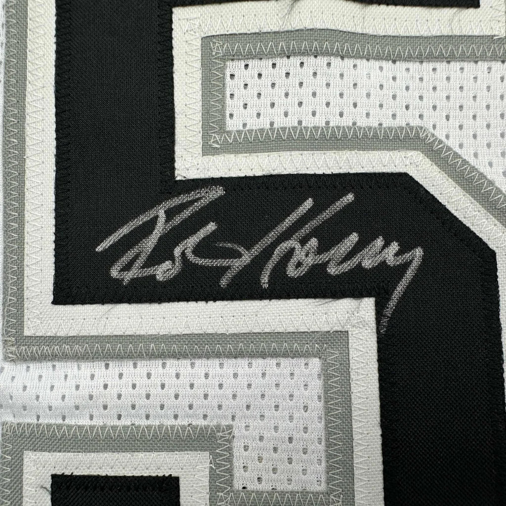 Autographed Robert Horry custom jersey in black and white San Antonio style with silver stitched signature, Beckett BAS COA
