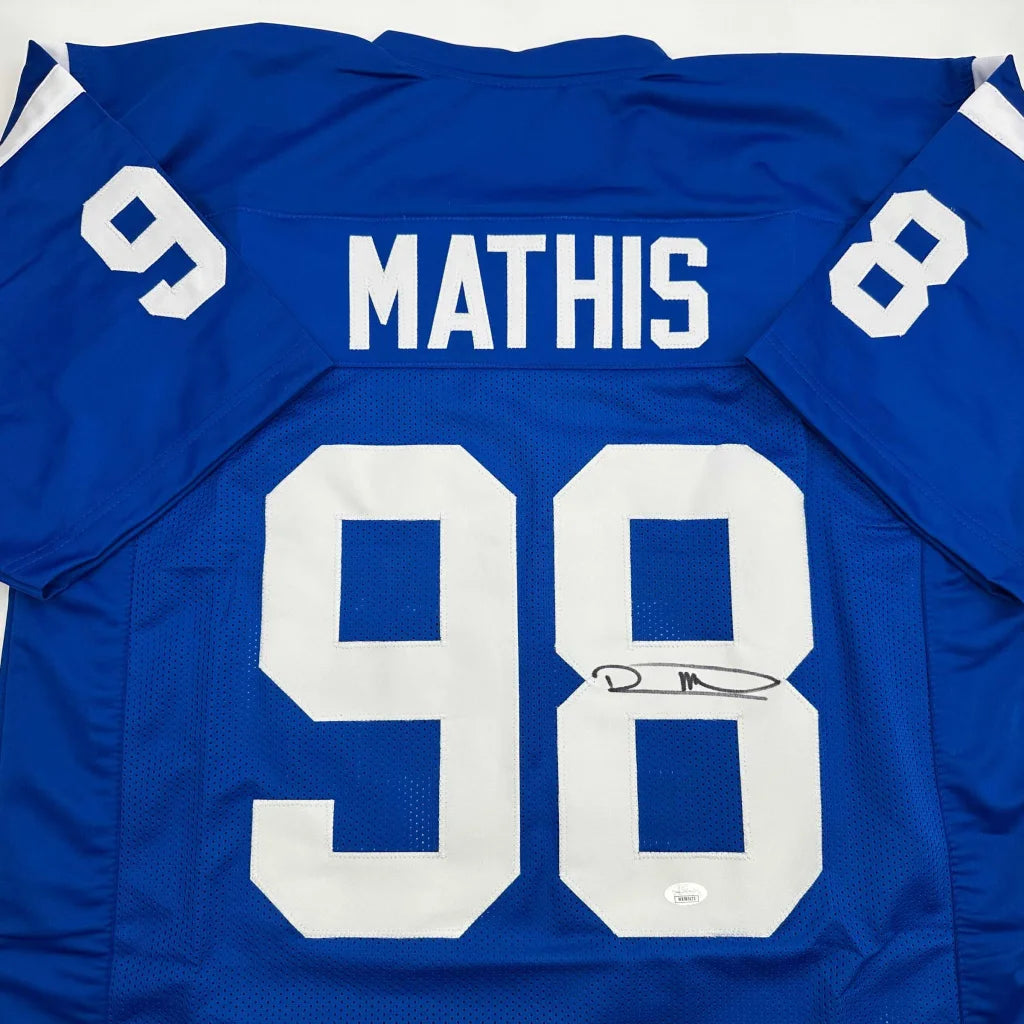 Autographed/Signed Robert Mathis Indianapolis Blue Football Jersey JSA COA