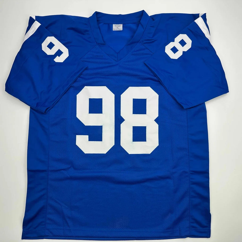 Autographed/Signed Robert Mathis Indianapolis Blue Football Jersey JSA COA