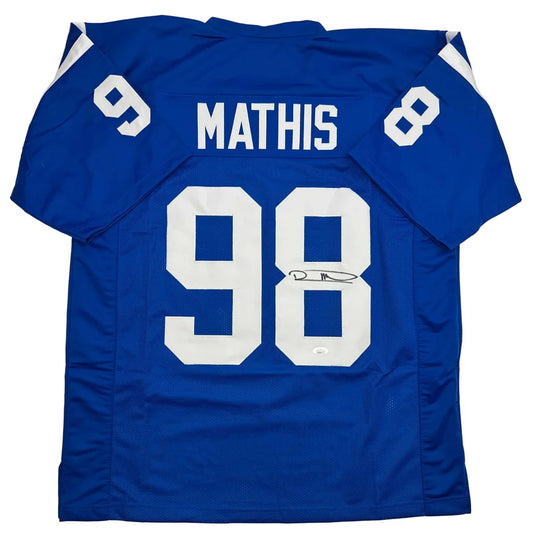 Royal blue Robert Mathis custom jersey with Mathis 98 and JSA COA