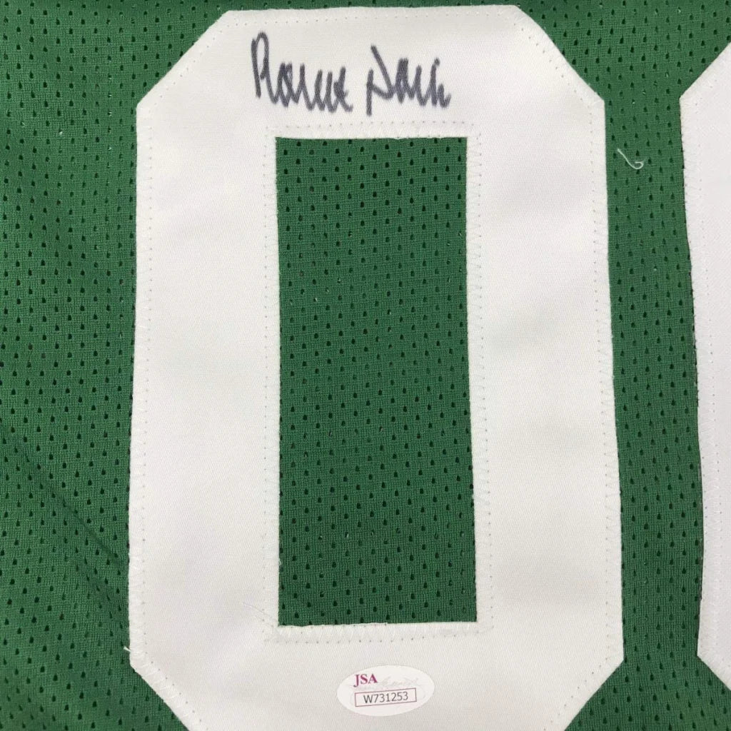 Green custom jersey with white 0 number and autograph from a professional sports league