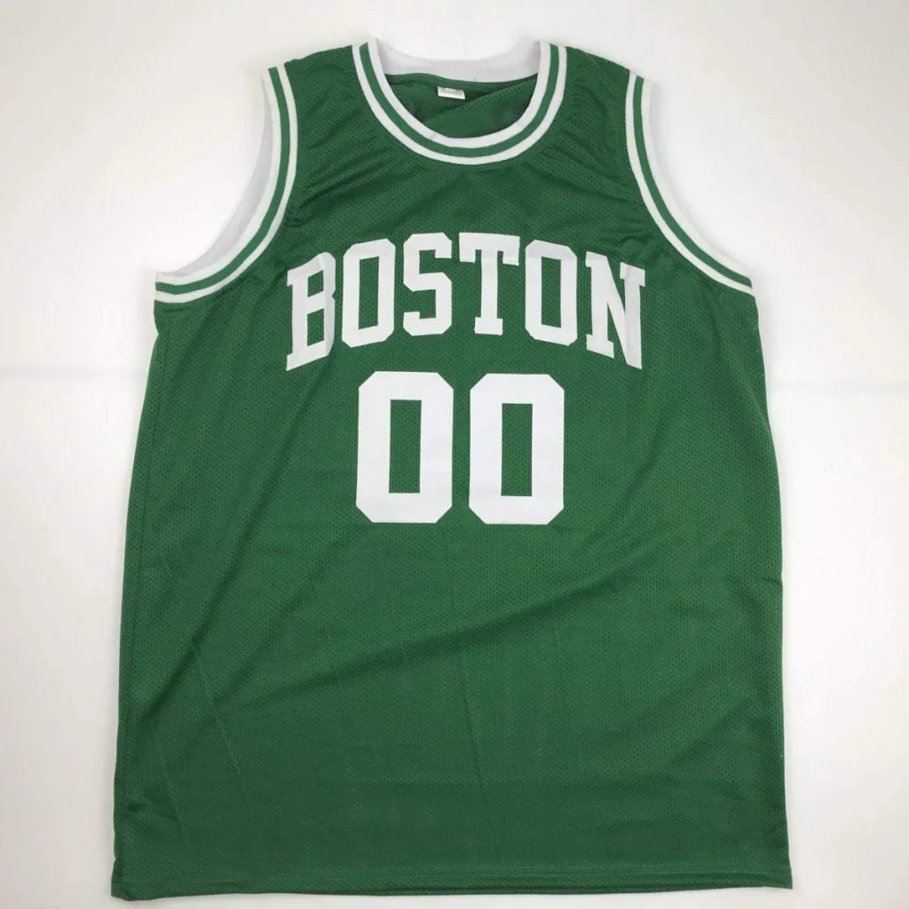 Green Boston basketball jersey with white trim and 00 for custom jersey professional sports league