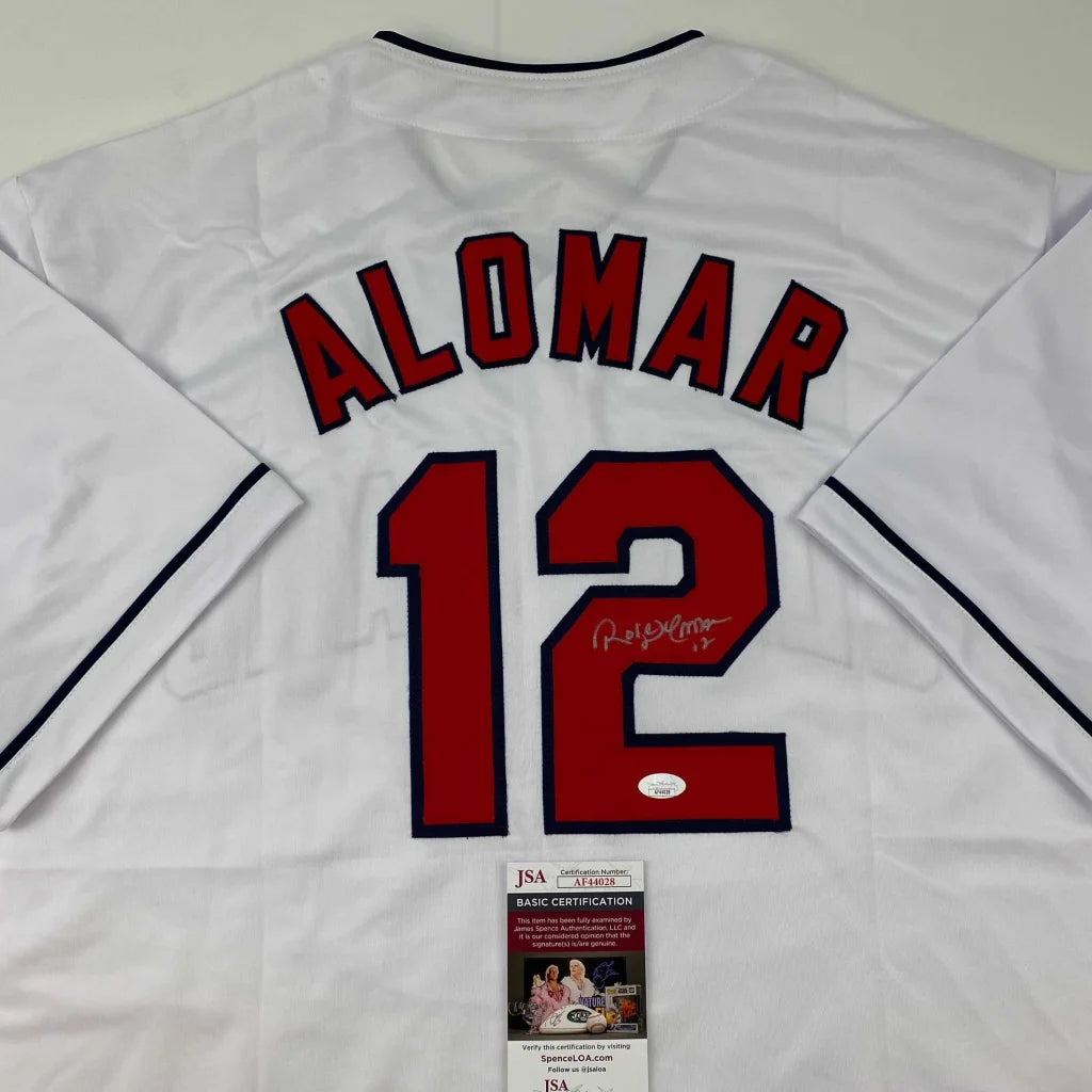Autographed Roberto Alomar Cleveland White Baseball Jersey JSA COA | Certified Authentic Signed Memorabilia | vintageantiquesgifts.com