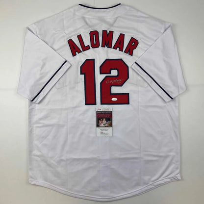 Signed White ALOMAR 12 custom jersey with red lettering, perfect for professional sports fans