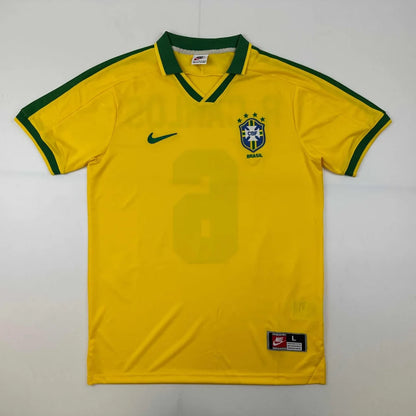 Autographed Roberto Carlos Brazil yellow retro custom jersey, Nike, number 3, professional sports