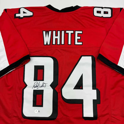 Red and white custom jersey with black trim and autograph, perfect sports league collectible