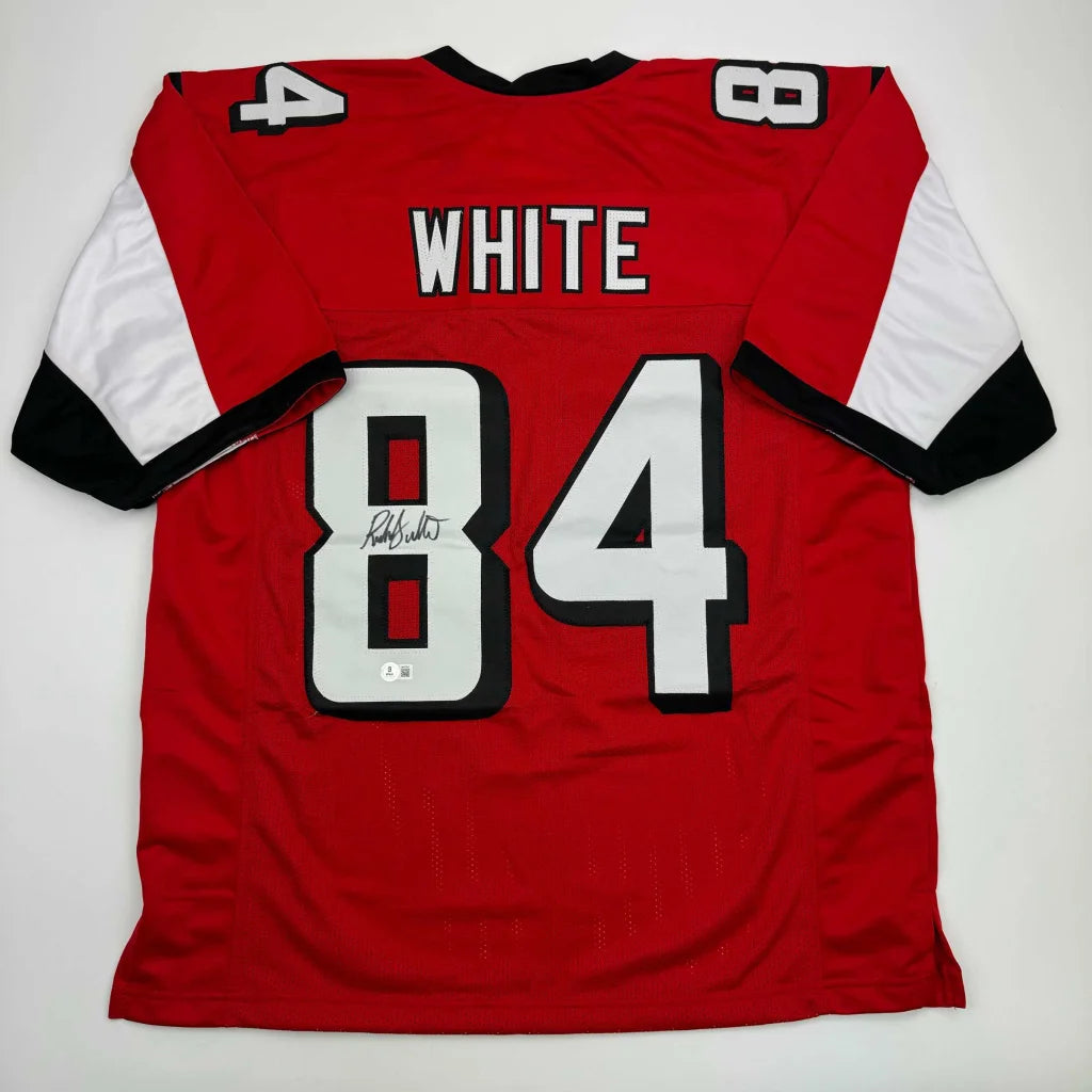 Red and white custom jersey with number 84 and signature, perfect for sports league fans