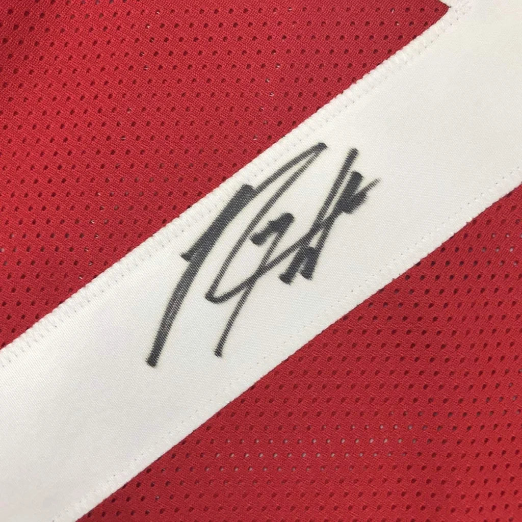 Autographed Rodney Hampton Georgia red custom jersey with white stripe and black signature, PSA/DNA COA