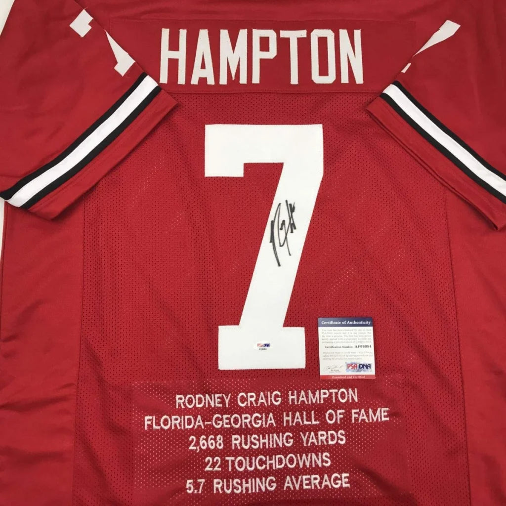 Autographed Rodney Hampton Georgia red mesh custom jersey with number 7