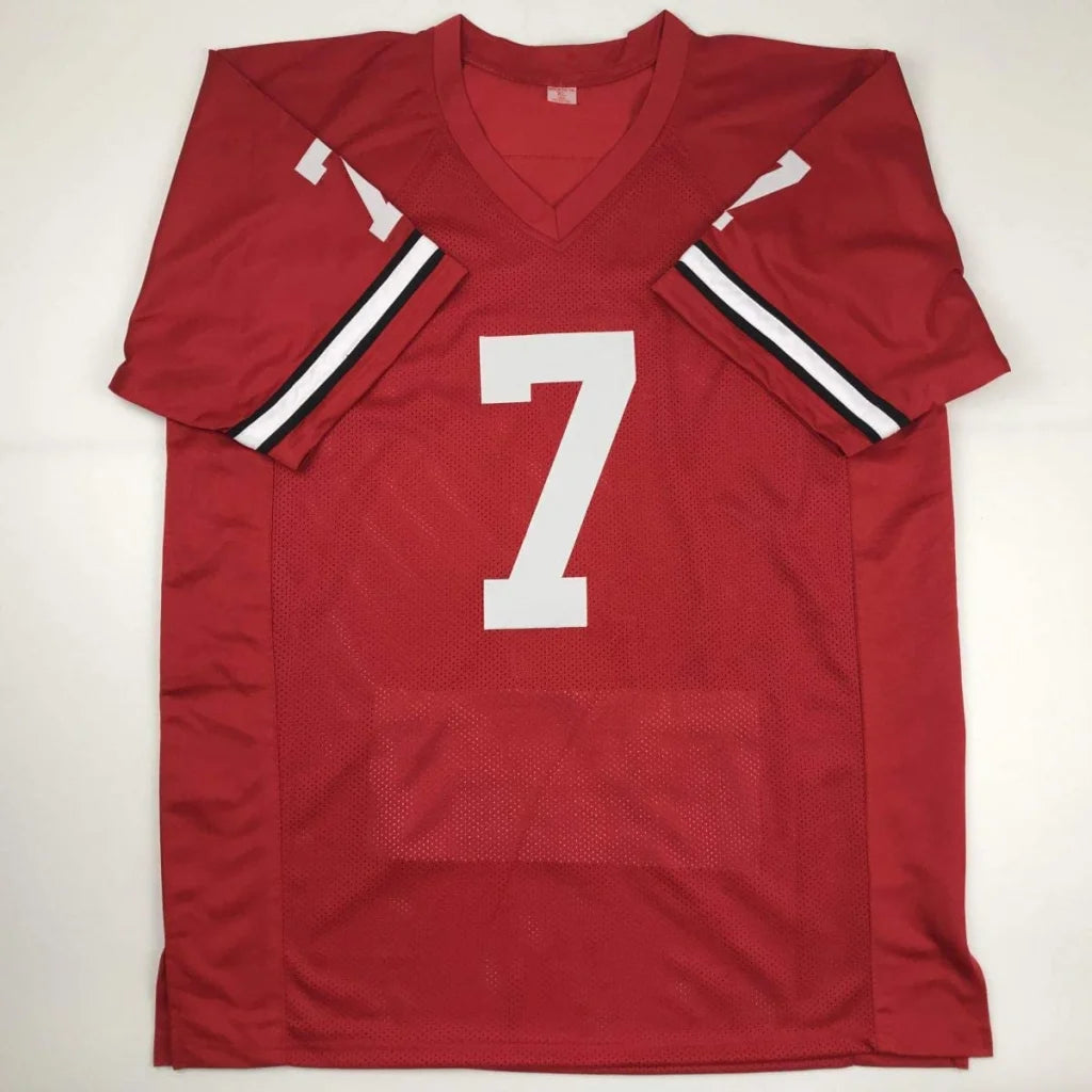 Autographed Rodney Hampton Georgia red custom jersey with white number 7