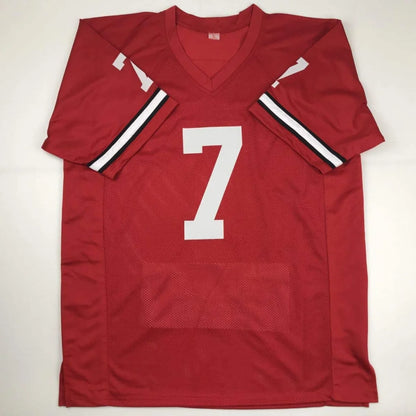 Autographed Rodney Hampton Georgia red custom jersey with white number 7