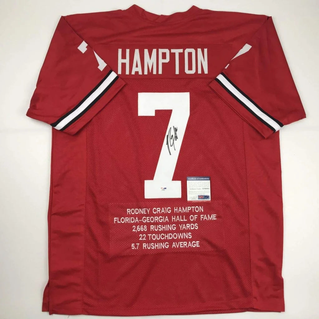 Autographed Rodney Hampton Georgia red custom jersey with number 7