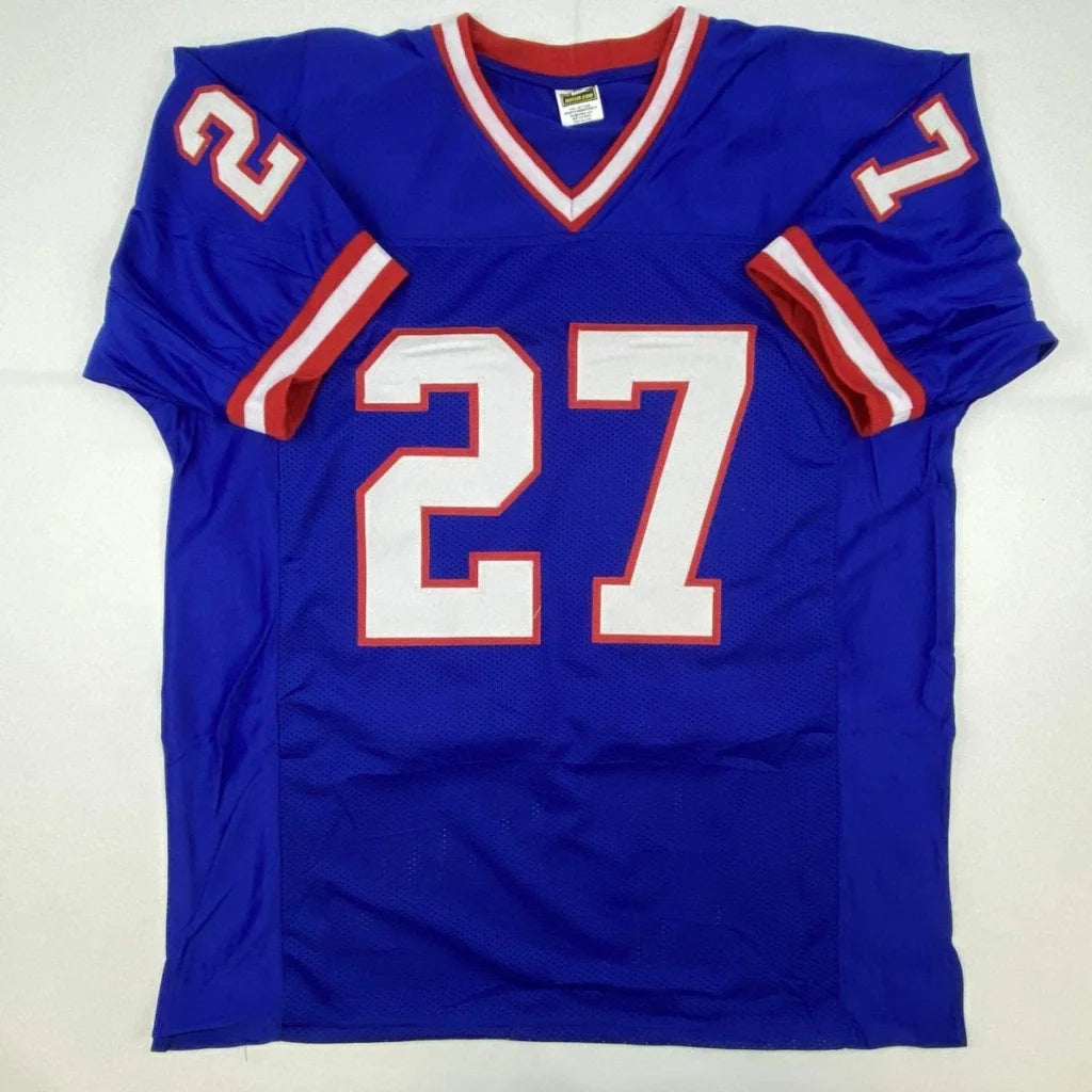 Autographed Rodney Hampton New York Blue Football Jersey JSA COA | Authenticated Signed Sports Jersey | vintageantiquesgifts.com