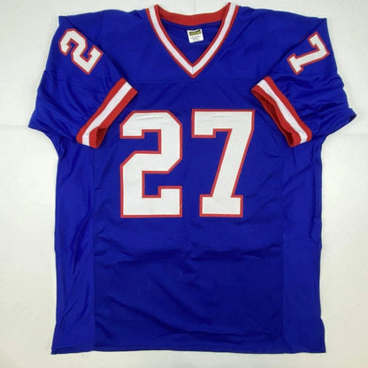 Autographed Rodney Hampton New York Blue Football Jersey JSA COA | Authenticated Signed Sports Jersey | vintageantiquesgifts.com