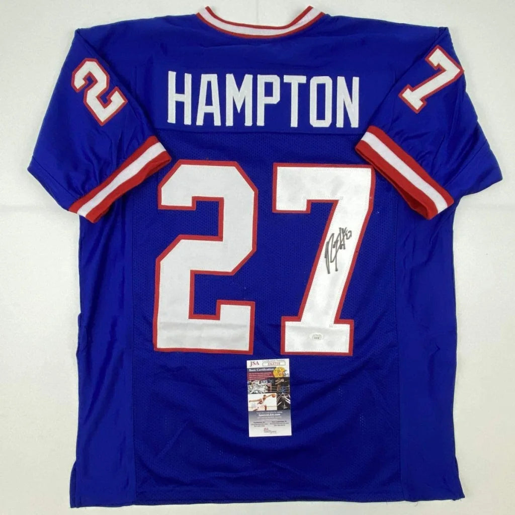 Autographed Rodney Hampton New York Blue Football Jersey JSA COA | Hall of Fame Sports Memorabilia | vintageantiquesgifts.com