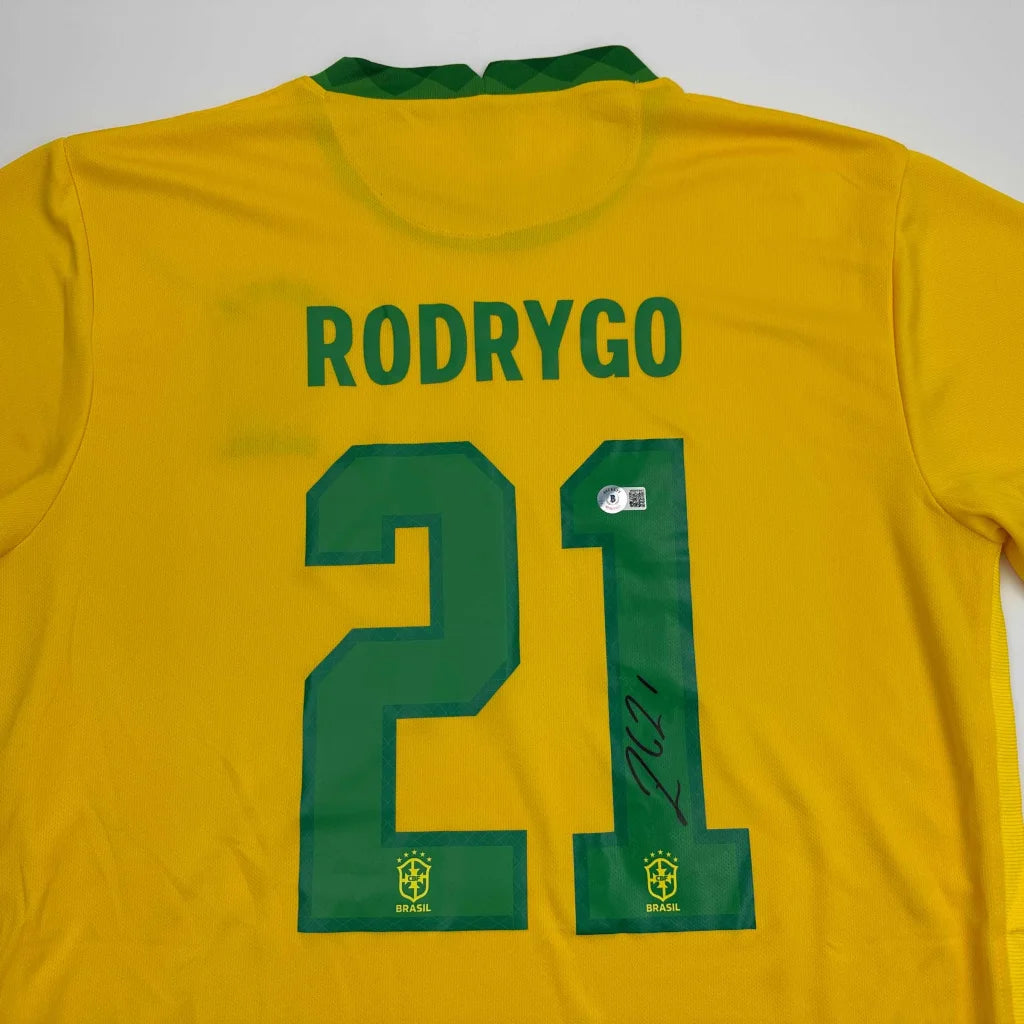 Autographed Rodrygo Silva de Goes Brazil Yellow Soccer World Cup Jersey Beckett BAS COA | Certified Authentic Signed Memorabilia | vintageantiquesgifts.com