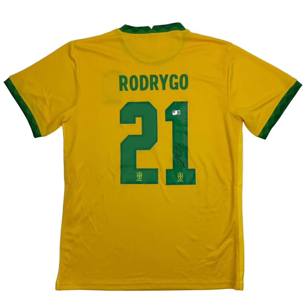 Autographed Rodrygo Silva de Goes Brazil Yellow Soccer World Cup Jersey Beckett BAS COA | Hall of Fame Sports Memorabilia | vintageantiquesgifts.com
