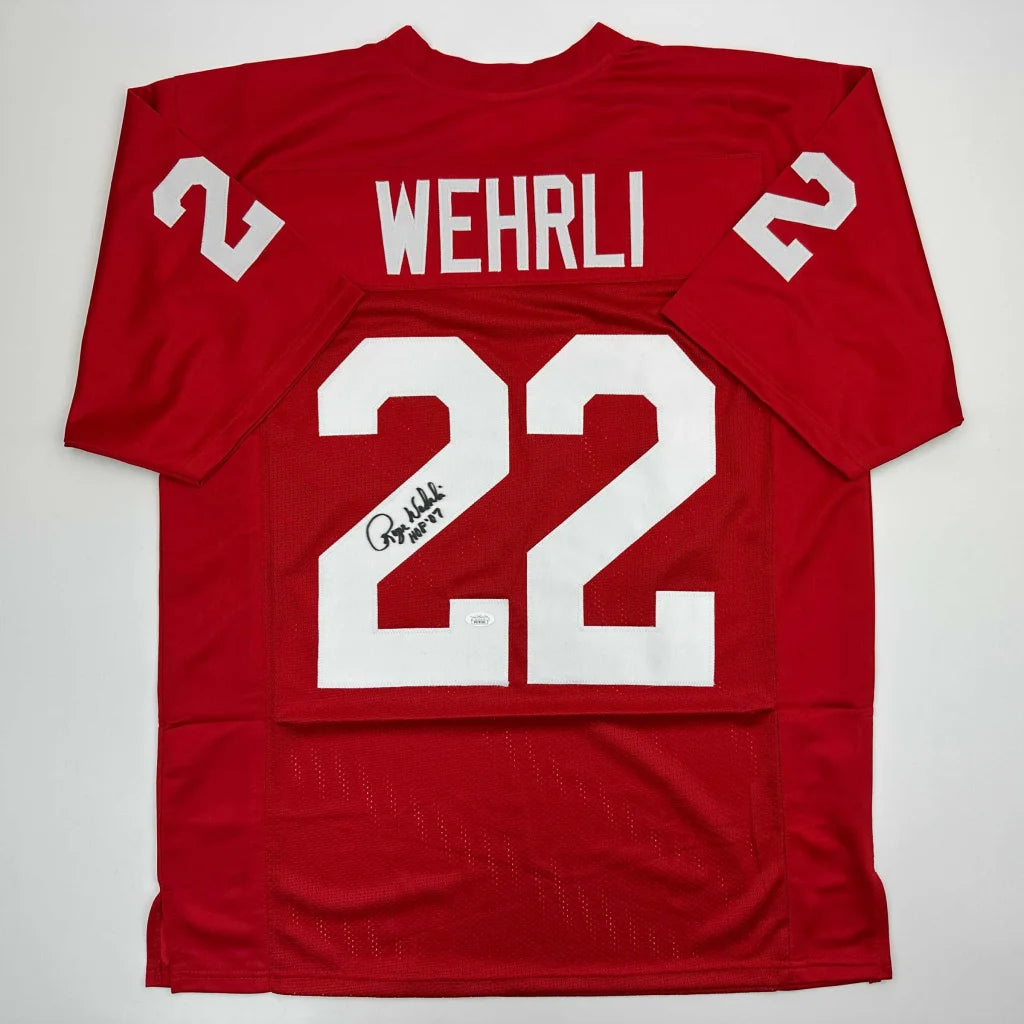 Autographed Roger Wehrli HOF custom red jersey with number 22