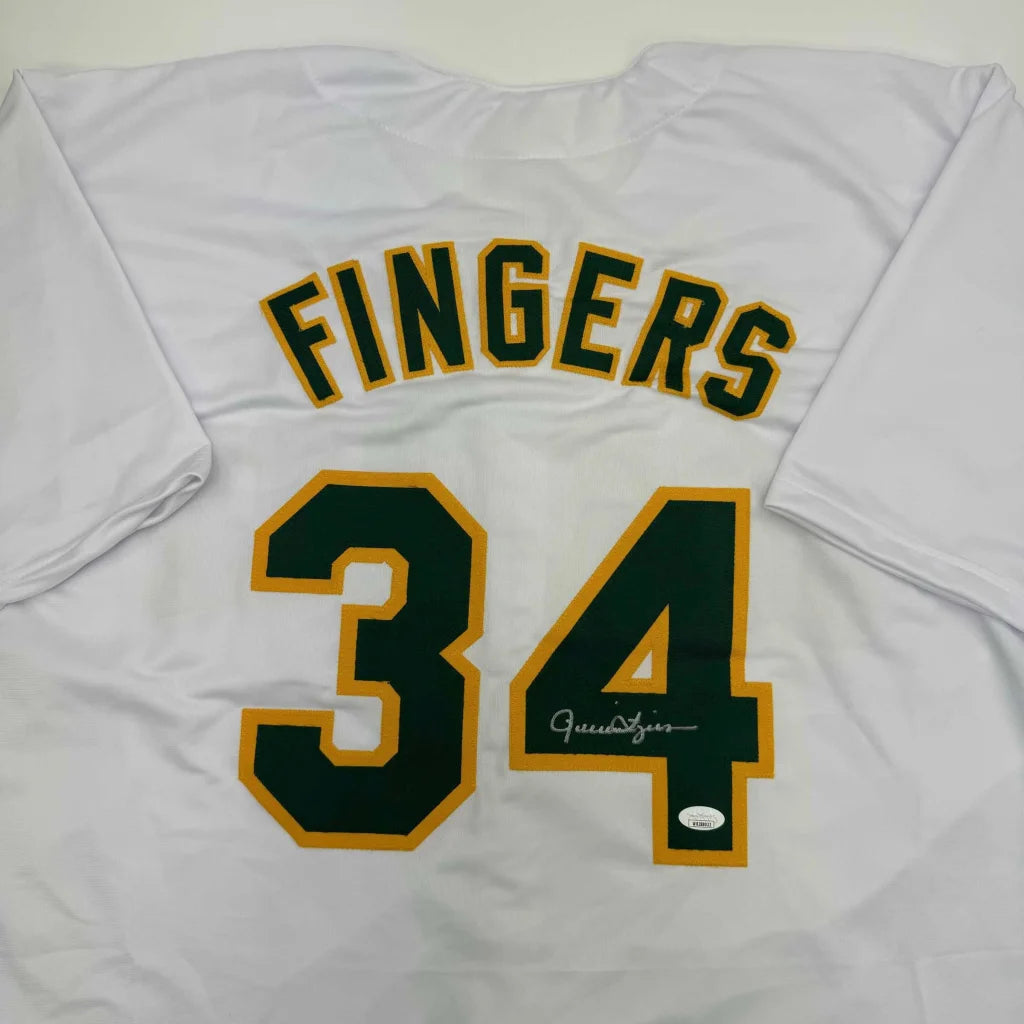 Autographed Rollie Fingers Oakland White Baseball Jersey JSA COA | Certified Authentic Signed Memorabilia | vintageantiquesgifts.com
