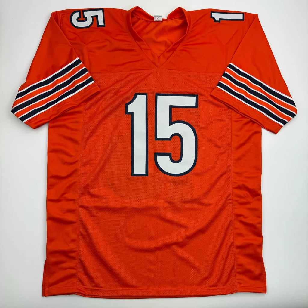 Orange custom jersey with number 15 striped sleeves for professional sports fans