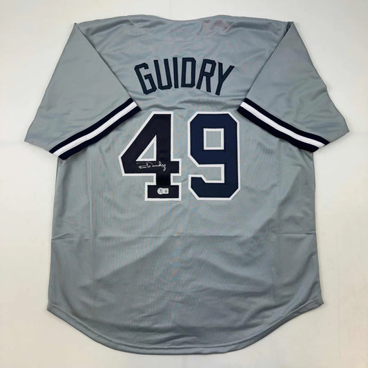 Autographed gray Ron Guidry custom jersey with GUIDRY 49, perfect for baseball fans